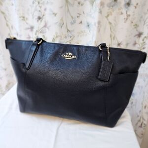 Coach Ava II Soft Pebbled Leather Tote Shoulder Bag Midnight Blue